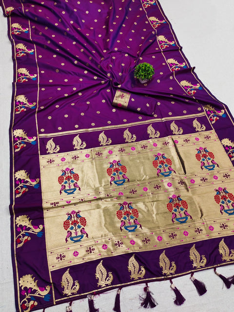 VastraLakshmi Prodigal Purple Paithani Silk Saree With Piquant Blouse Piece