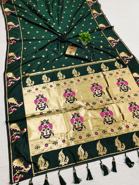 VastraLakshmi Luxuriant Rama Paithani Silk Saree With Opulent Blouse Piece