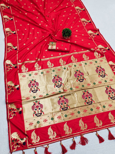 VastraLakshmi Engaging Red Paithani Silk Saree With Enamoring Blouse Piece