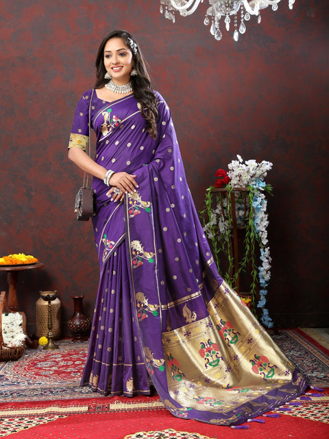 VastraLakshmi Charismatic Violet Paithani Silk Saree With Splendorous Blouse Piece