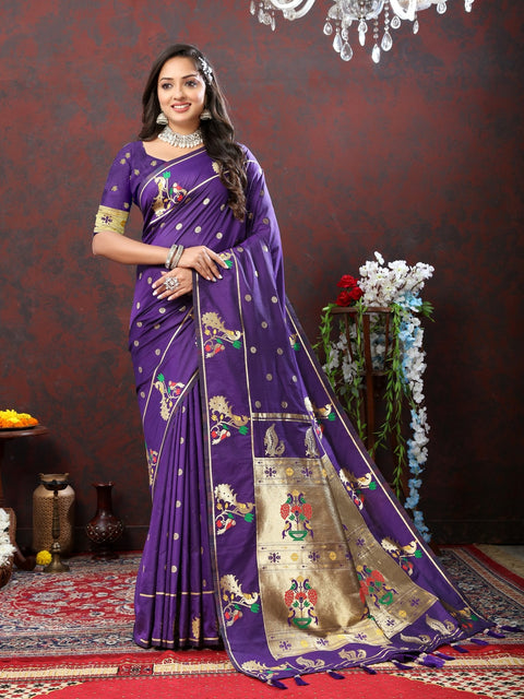 VastraLakshmi Charismatic Violet Paithani Silk Saree With Splendorous Blouse Piece