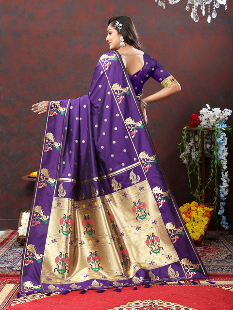 VastraLakshmi Charismatic Violet Paithani Silk Saree With Splendorous Blouse Piece