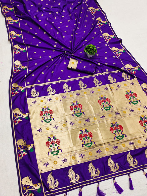 VastraLakshmi Charismatic Violet Paithani Silk Saree With Splendorous Blouse Piece