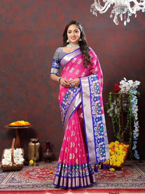 VastraLakshmi Splendiferous Dark Pink Organza Silk Saree With Fragrant Blouse Piece