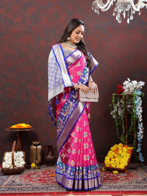 VastraLakshmi Splendiferous Dark Pink Organza Silk Saree With Fragrant Blouse Piece