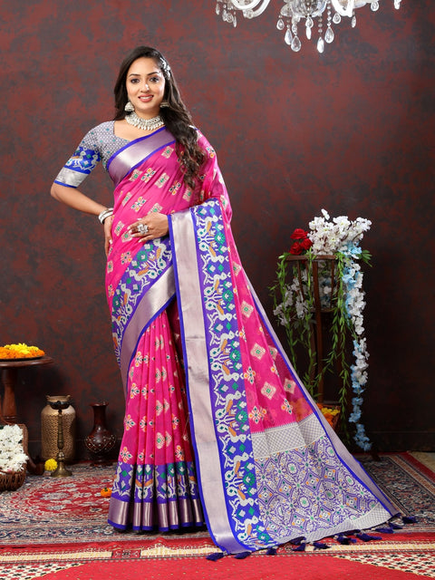 VastraLakshmi Splendiferous Dark Pink Organza Silk Saree With Fragrant Blouse Piece