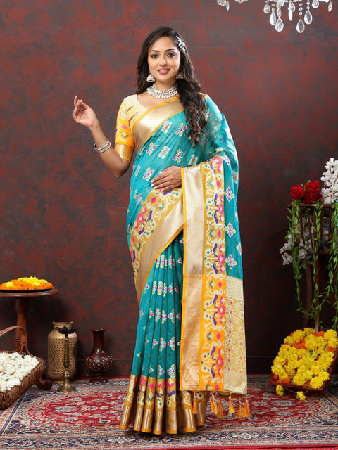 VastraLakshmi Engaging Firozi Organza Silk Saree With Tempting Blouse Piece