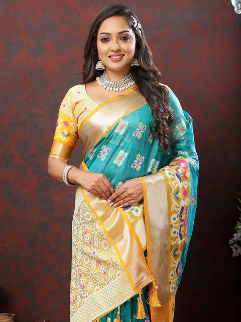 VastraLakshmi Engaging Firozi Organza Silk Saree With Tempting Blouse Piece