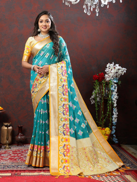 VastraLakshmi Engaging Firozi Organza Silk Saree With Tempting Blouse Piece