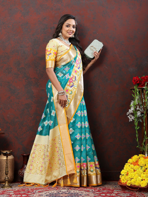 VastraLakshmi Engaging Firozi Organza Silk Saree With Tempting Blouse Piece