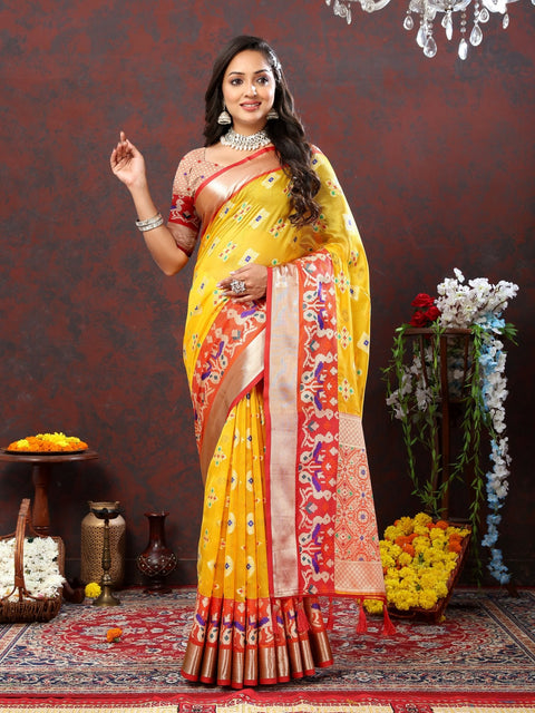 VastraLakshmi Incredible Yellow Organza Silk Saree With Exuberant Blouse Piece