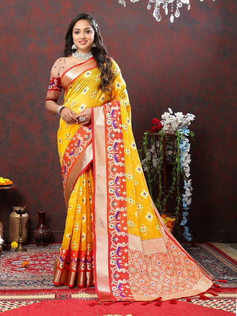 VastraLakshmi Incredible Yellow Organza Silk Saree With Exuberant Blouse Piece