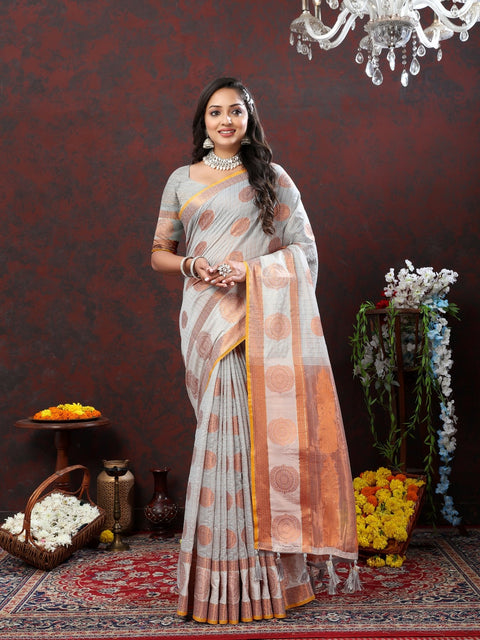 VastraLakshmi Splendiferous Grey Cotton Silk Saree With Proficient Blouse Piece