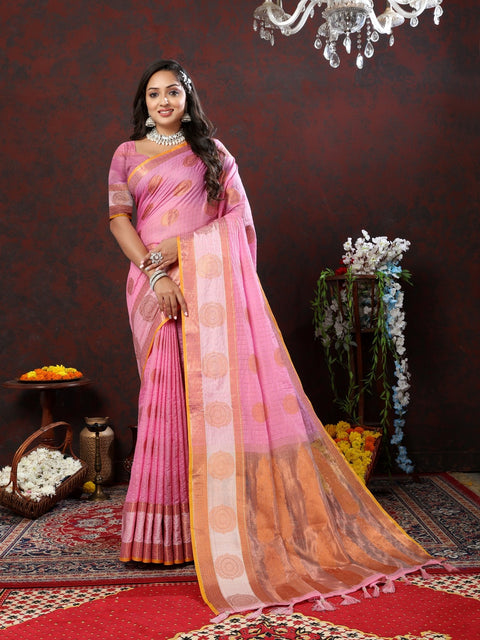 VastraLakshmi Symmetrical Pink Cotton Silk Saree With Jubilant Blouse Piece