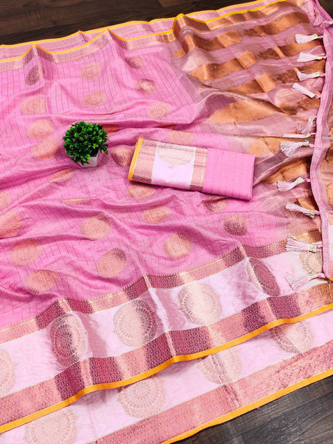 VastraLakshmi Symmetrical Pink Cotton Silk Saree With Jubilant Blouse Piece