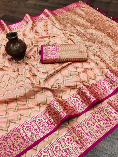 VastraLakshmi Arresting Peach Soft Banarasi Silk Saree With Twirling Blouse Piece