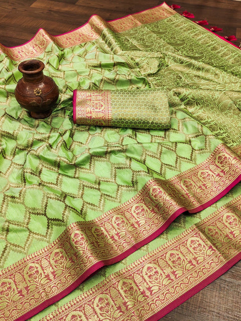 VastraLakshmi Angelic Perrot Soft Banarasi Silk Saree With Cynosure Blouse Piece