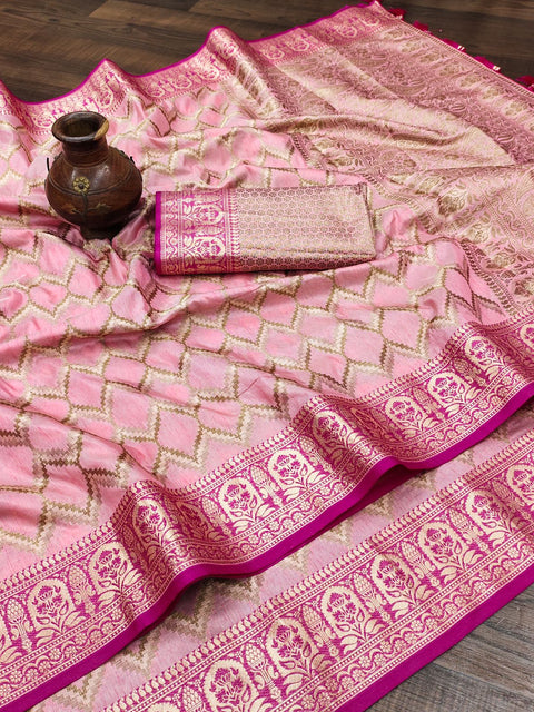 VastraLakshmi Gossamer Pink Soft Banarasi Silk Saree With Ratatouille Blouse Piece