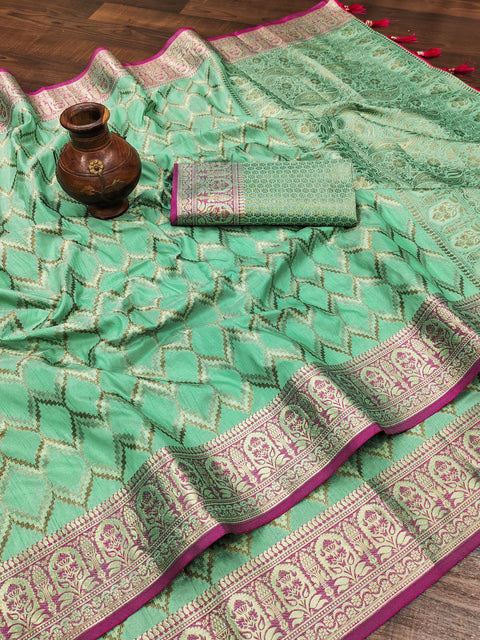 VastraLakshmi Confounding Sea Green Soft Banarasi Silk Saree With Artistic Blouse Piece