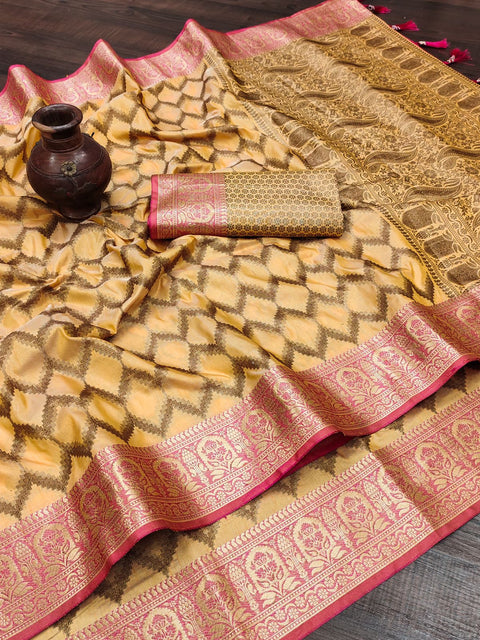 VastraLakshmi Splendiferous Yellow Soft Banarasi Silk Saree With Profuse Blouse Piece