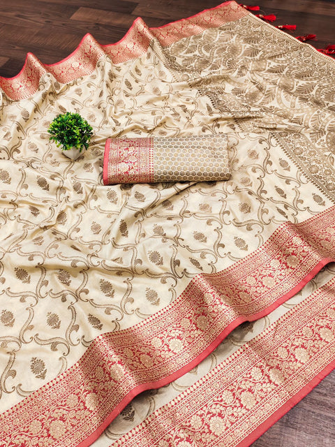 VastraLakshmi Amazing Beige Soft Banarasi Silk Saree With Adorning Blouse Piece