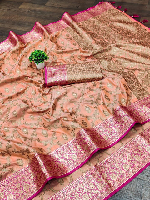 VastraLakshmi Ravishing Peach Soft Banarasi Silk Saree With Admirable Blouse Piece