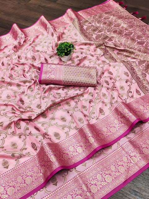 VastraLakshmi Propinquity Pink Soft Banarasi Silk Saree With Confounding  Blouse Piece