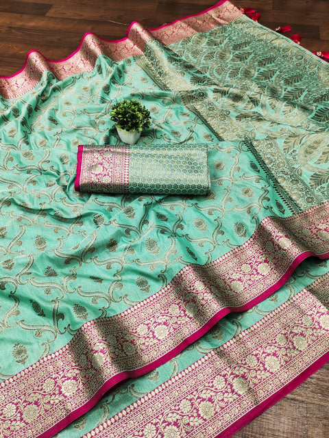 VastraLakshmi Imaginative Sea Green Soft Banarasi Silk Saree With Proficient Blouse Piece