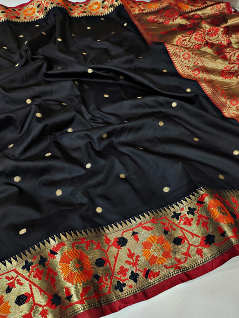 VastraLakshmi Quintessential Black Soft Banarasi Silk Saree With Amiable Blouse Piece