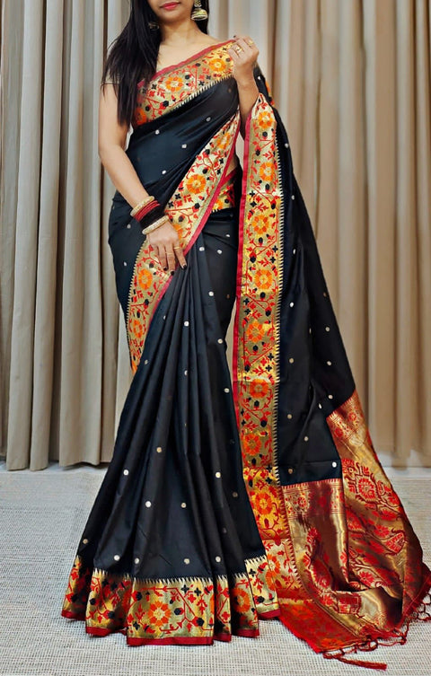 VastraLakshmi Quintessential Black Soft Banarasi Silk Saree With Amiable Blouse Piece