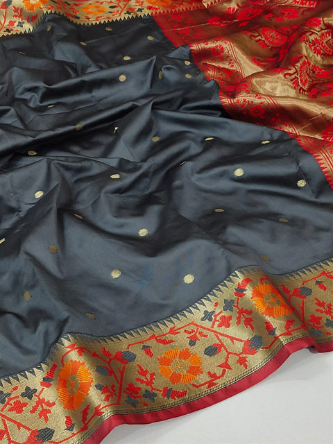 VastraLakshmi Scintilla Grey Soft Banarasi Silk Saree With Splendiferous Blouse Piece