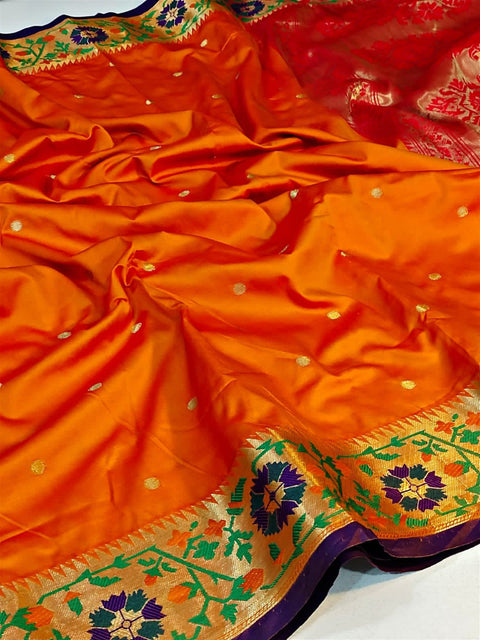 VastraLakshmi Fragrant Orange Soft Banarasi Silk Saree With Redolent Blouse Piece