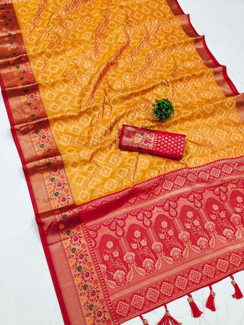 VastraLakshmi Scintilla Yellow Soft Banarasi Silk Saree With Staggering Blouse Piece