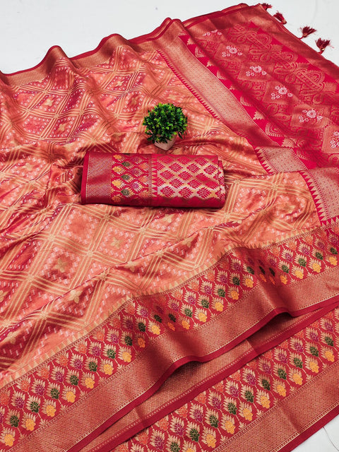 VastraLakshmi Snazzy Peach Soft Banarasi Silk Saree With Staggering Blouse Piece