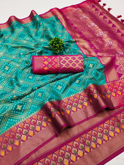 VastraLakshmi Cynosure Sea Green Soft Banarasi Silk Saree With Assemblage Blouse Piece