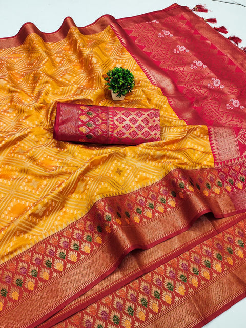 VastraLakshmi Adoring Yellow Soft Banarasi Silk Saree With Conflate Blouse Piece