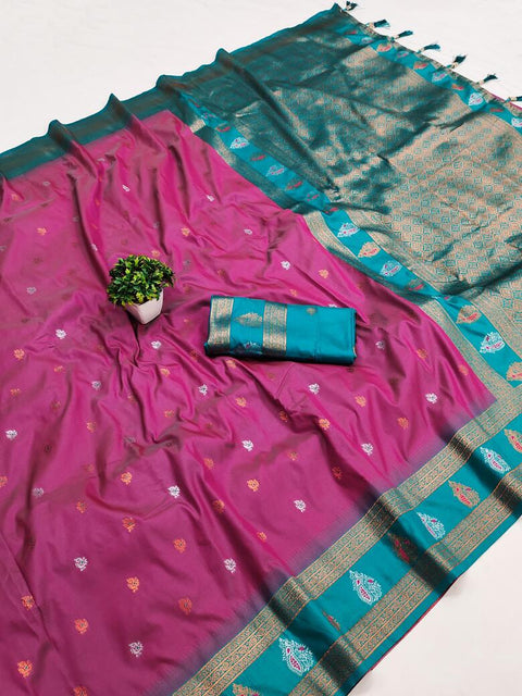 VastraLakshmi Blooming Dark Pink Soft Banarasi Silk Saree With Ravishing Blouse Piece