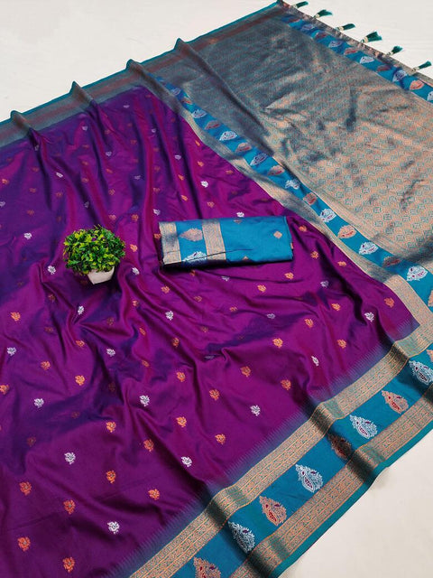 VastraLakshmi Classic Purple Soft Banarasi Silk Saree With Ailurophile Blouse Piece