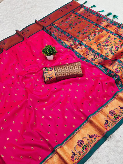 VastraLakshmi Sensational Dark Pink Paithani Silk Saree With Wonderful Blouse Piece