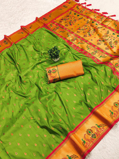 VastraLakshmi Demanding Mehndi Paithani Silk Saree With Smart Blouse Piece