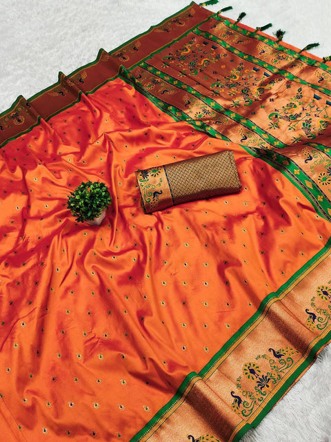 VastraLakshmi Surpassing Orange Paithani Silk Saree With Adorable Blouse Piece