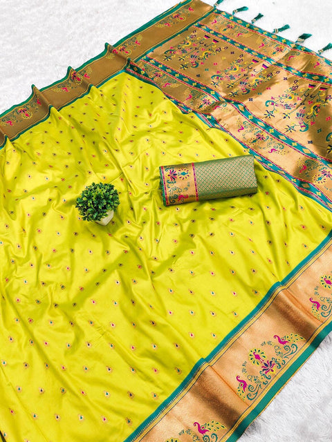 VastraLakshmi Opulent Parrot Paithani Silk Saree With Majesty Blouse Piece