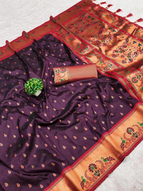 VastraLakshmi Mesmeric Purple Paithani Silk Saree With Flameboyant Blouse Piece