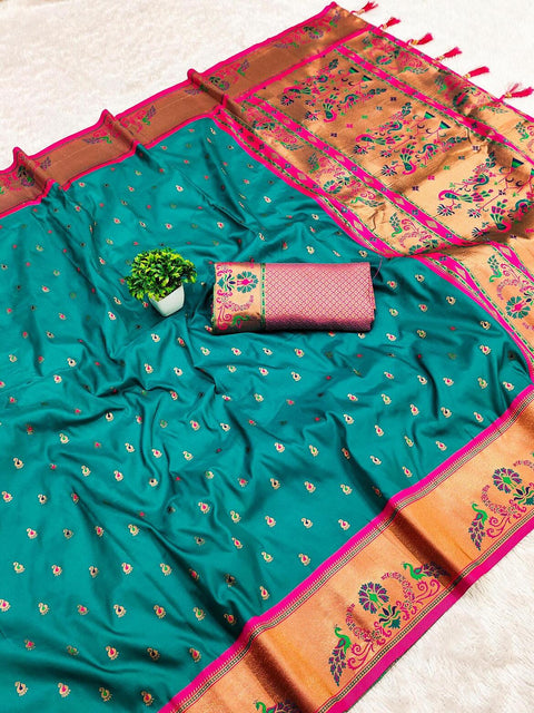 VastraLakshmi Adoring Rama Paithani Silk Saree With Comely Blouse Piece