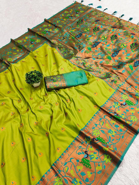 VastraLakshmi Divine Parrot Paithani Silk Saree With Enticing Blouse Piece