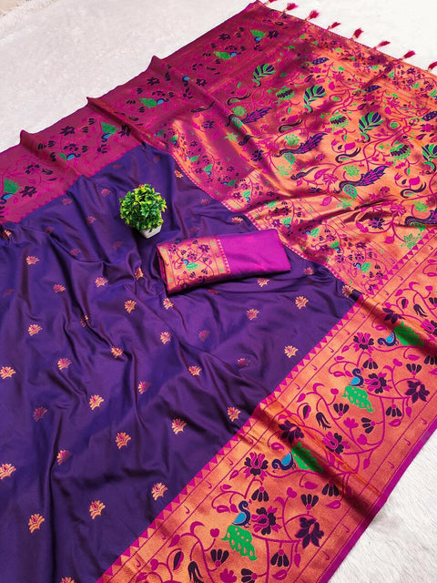 VastraLakshmi Moiety Purple Paithani Silk Saree With Sumptuous Blouse Piece