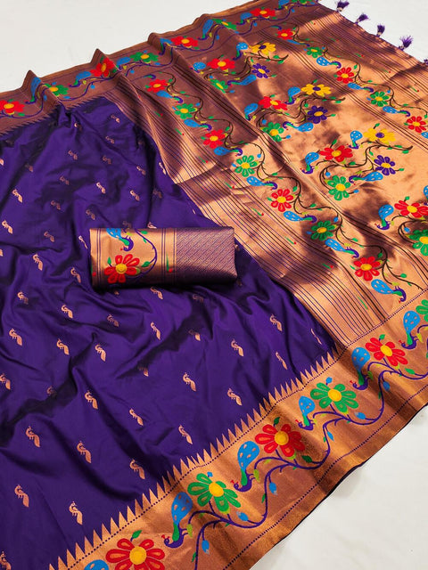 VastraLakshmi Cynosure Purple Paithani Silk Saree With Eloquence Blouse Piece