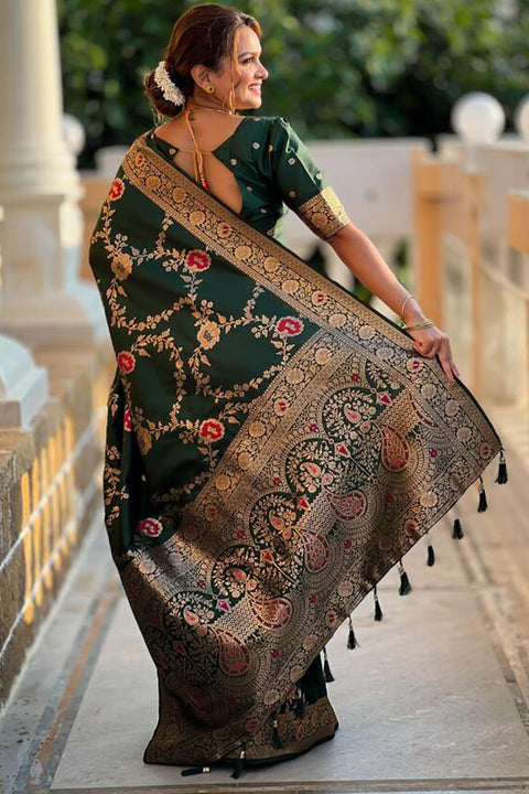 VastraLakshmi Designer Dark Green Soft Banarasi Silk Saree With Surpassing Blouse Piece