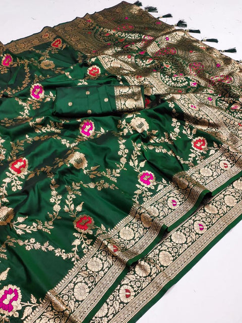 VastraLakshmi Designer Dark Green Soft Banarasi Silk Saree With Surpassing Blouse Piece