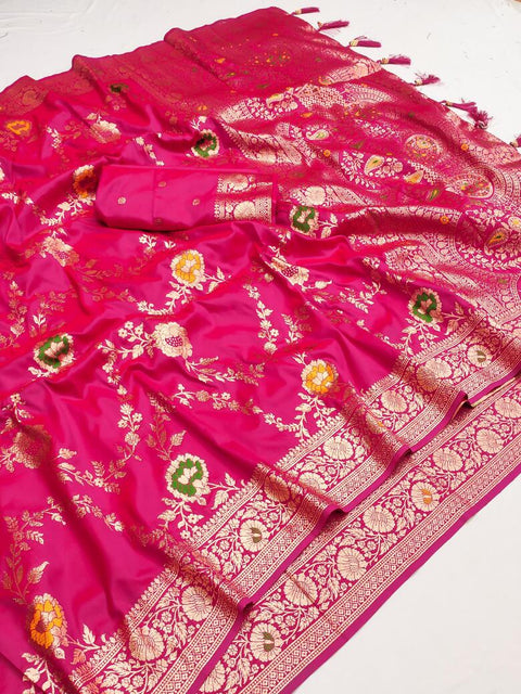 VastraLakshmi Adorable Dark Pink Soft Banarasi Silk Saree With Blissful Blouse Piece